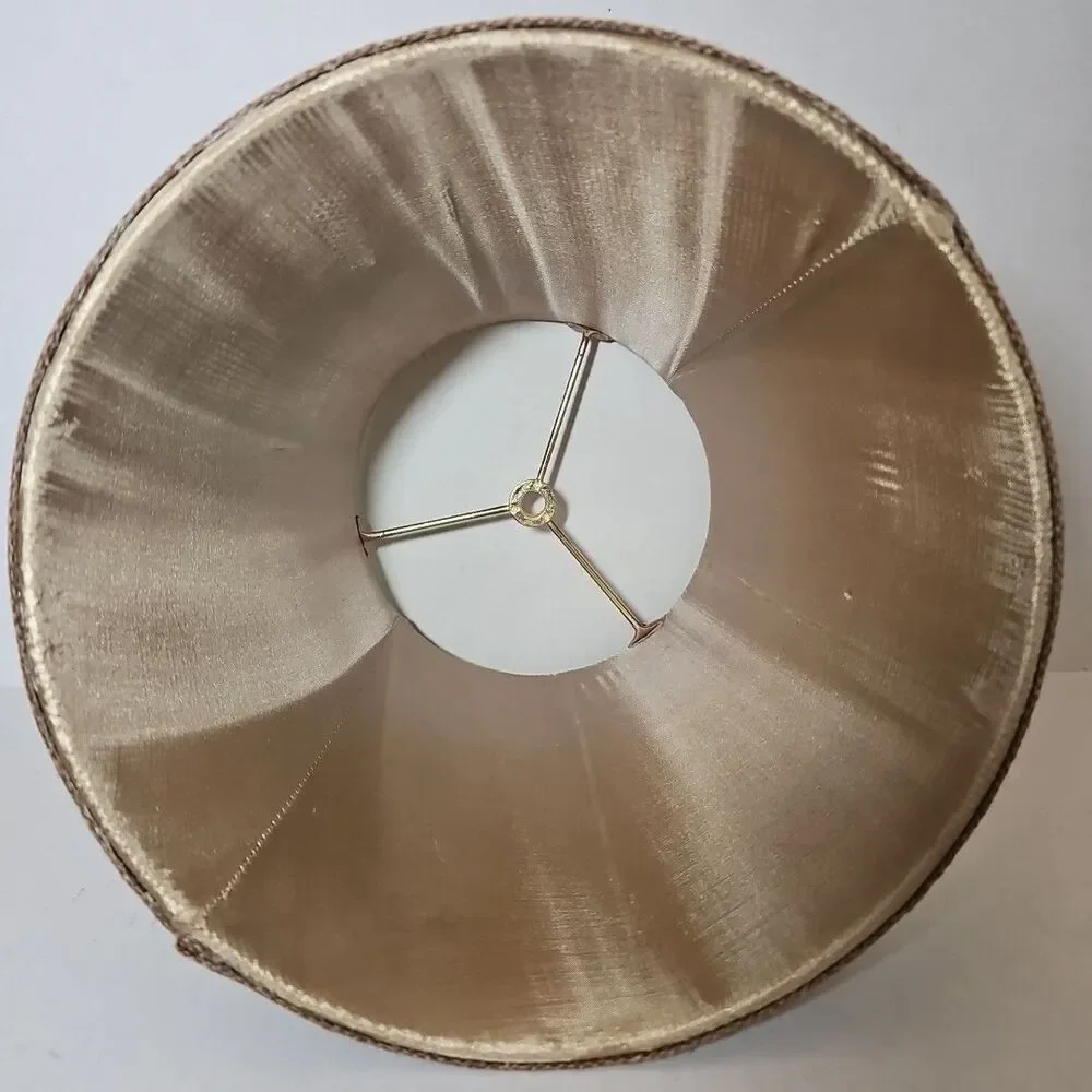 Burlap Lampshade Beige Flowers Satin Interior Bell Shape Boho Vintage Style 9